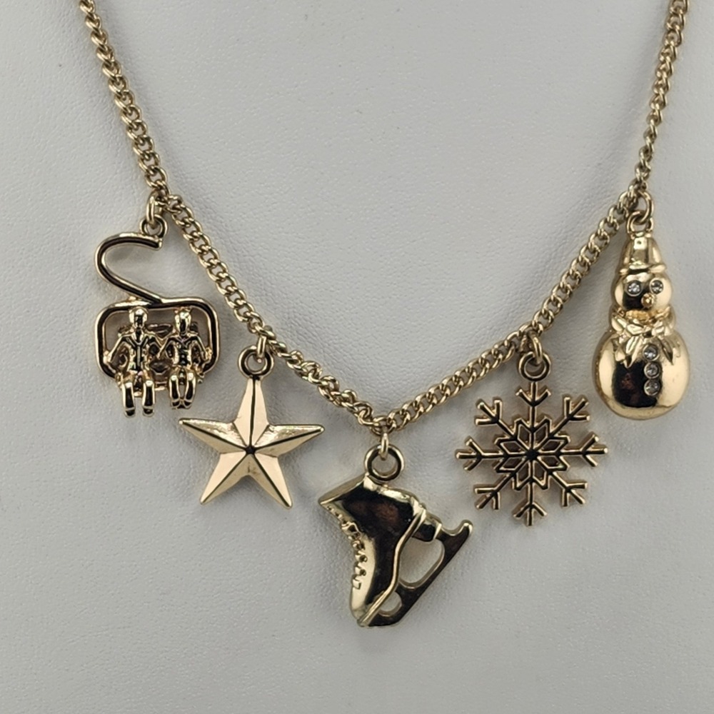 J Crew Crewcuts Gold Plated Winter Charm Necklace‎ Ski Theme